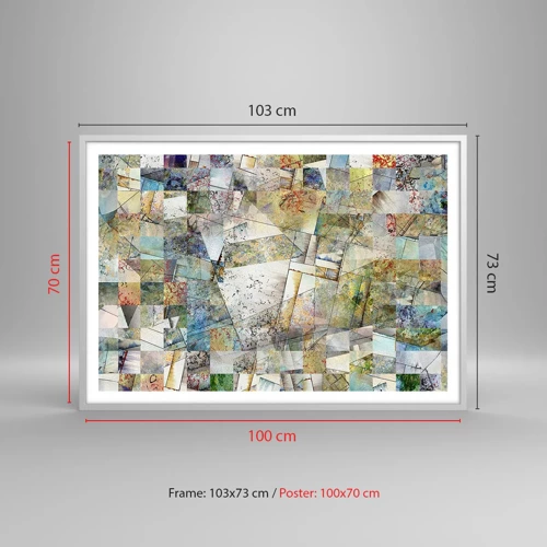 Pôster em moldura branca - Embaralhamento geométrico - 100x70 cm