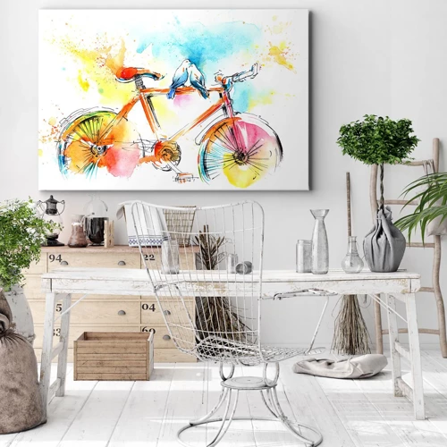 Quadro em tela - A dois na bicicleta - 70x50 cm