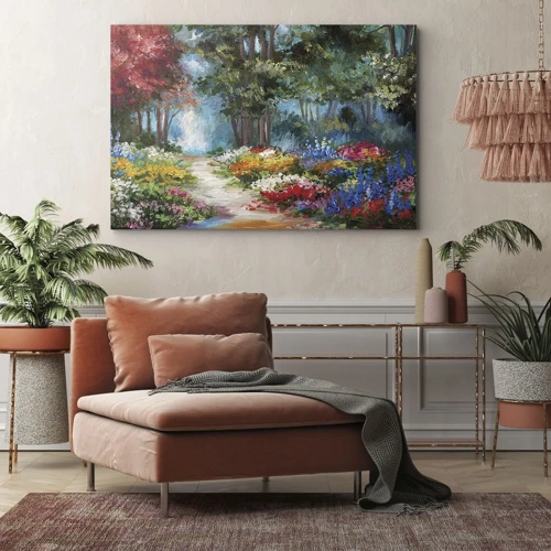 Quadro em tela - Jardim florestal, floresta florida - 70x50 cm