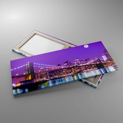 Quadro em tela - Luzes de uma grande cidade em roxo - 120x50 cm