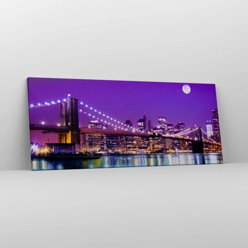 Quadro em tela - Luzes de uma grande cidade em roxo - 120x50 cm