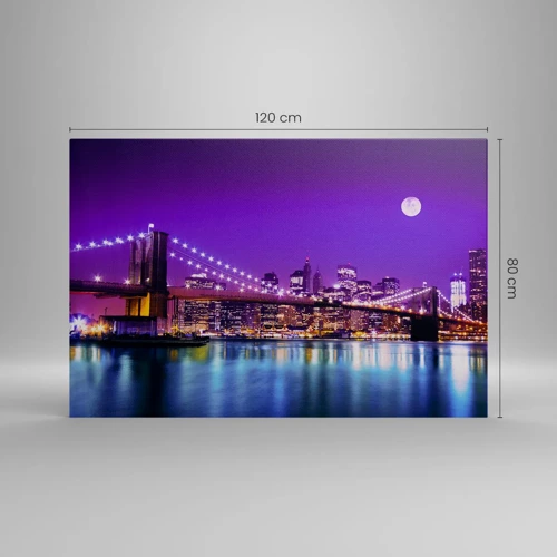 Quadro em tela - Luzes de uma grande cidade em roxo - 120x80 cm