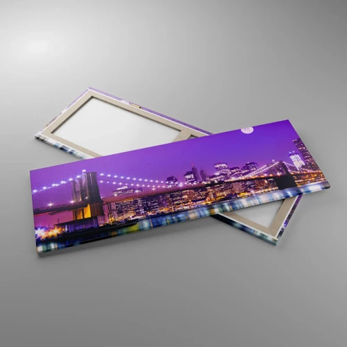 Quadro em tela - Luzes de uma grande cidade em roxo - 140x50 cm