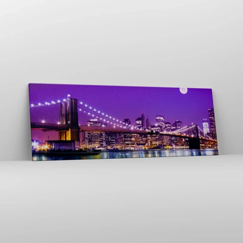 Quadro em tela - Luzes de uma grande cidade em roxo - 140x50 cm