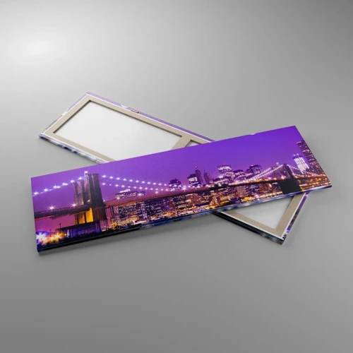 Quadro em tela - Luzes de uma grande cidade em roxo - 160x50 cm