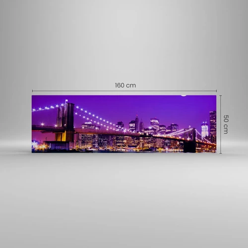 Quadro em tela - Luzes de uma grande cidade em roxo - 160x50 cm