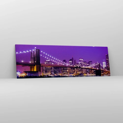 Quadro em tela - Luzes de uma grande cidade em roxo - 160x50 cm