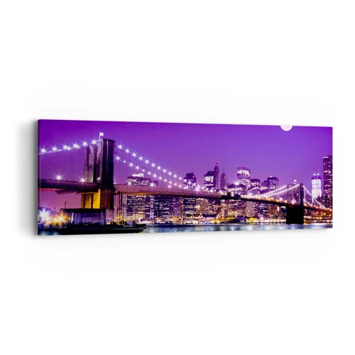 Quadro em tela - Luzes de uma grande cidade em roxo - 90x30 cm