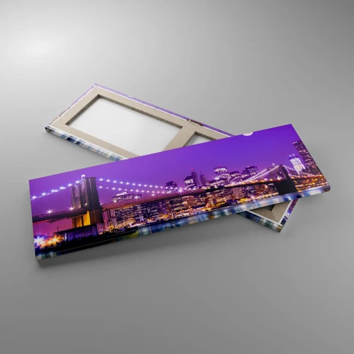 Quadro em tela - Luzes de uma grande cidade em roxo - 90x30 cm