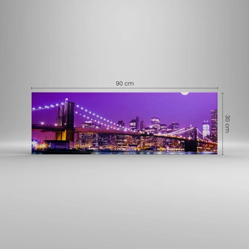 Quadro em tela - Luzes de uma grande cidade em roxo - 90x30 cm