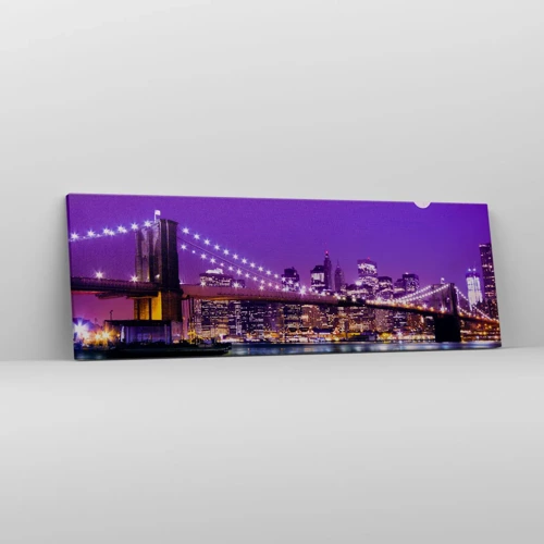 Quadro em tela - Luzes de uma grande cidade em roxo - 90x30 cm