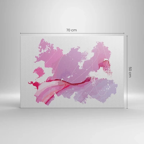 Quadro em tela - Mapa do mundo rosa - 70x50 cm