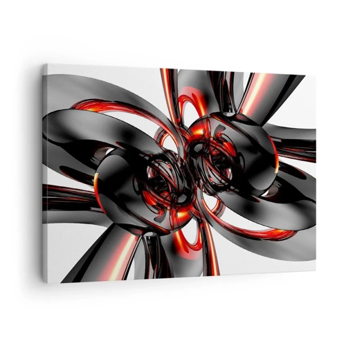 Quadro em tela - Movimento em grafite e vermelho - 70x50 cm