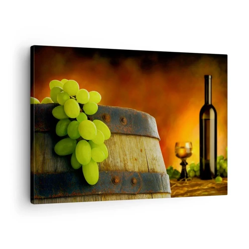 Quadro em tela - Natureza morta com uma garrafa de vinho e um cacho de uvas - 70x50 cm