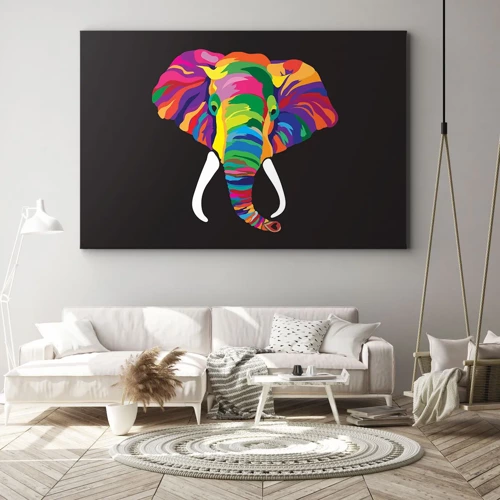 Quadro em tela - O elefante que adorava banhar-se no arco-íris - 70x50 cm