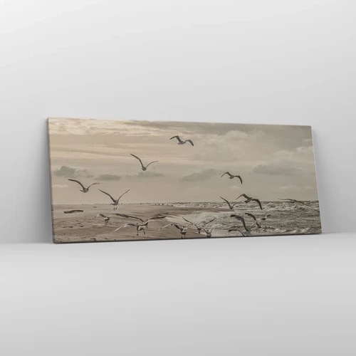 Quadro em tela - O som do mar, o canto dos pássaros - 100x40 cm