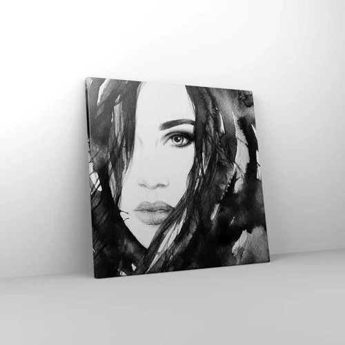 Quadro em tela - Retrato de uma dama a preto e branco - 40x40 cm