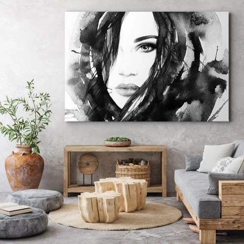 Quadro em tela - Retrato de uma dama a preto e branco - 70x50 cm