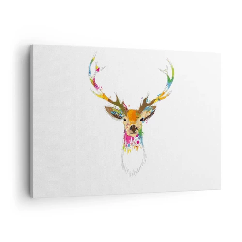 Quadro em tela - Um cervo gentil banhado em cores - 70x50 cm