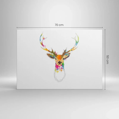 Quadro em tela - Um cervo gentil banhado em cores - 70x50 cm