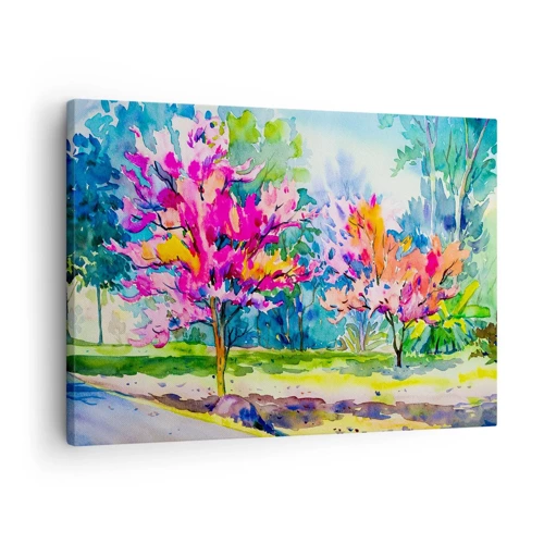 Quadro em tela - Um jardim arco-íris no brilho da primavera - 70x50 cm