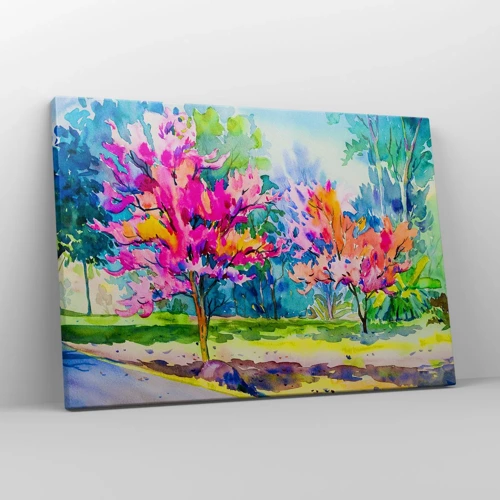 Quadro em tela - Um jardim arco-íris no brilho da primavera - 70x50 cm