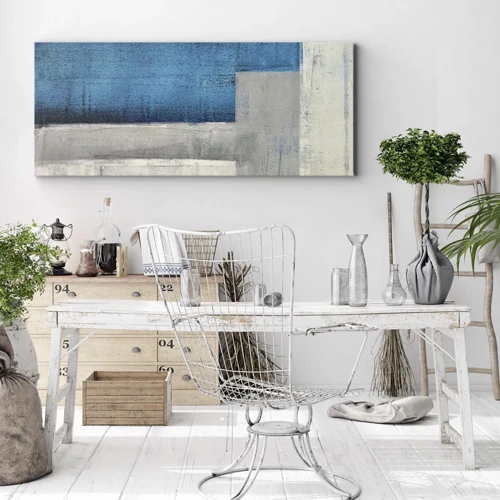 Quadro em tela - Uma composição poética de cinza e azul - 140x50 cm