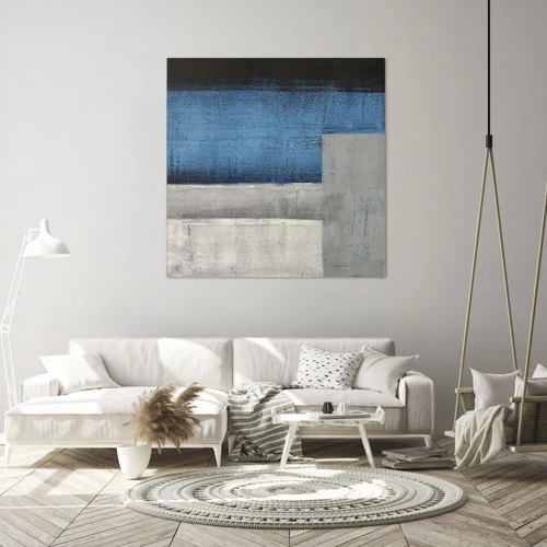 Quadro em tela - Uma composição poética de cinza e azul - 60x60 cm