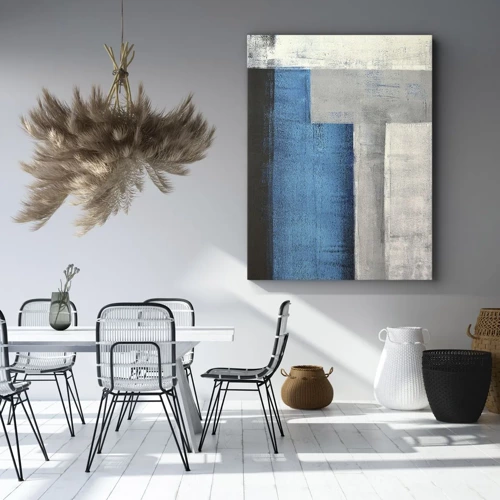 Quadro em tela - Uma composição poética de cinza e azul - 65x120 cm