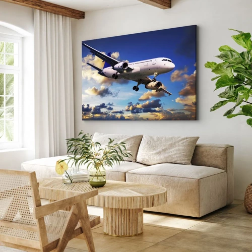 Quadro em tela - Viagem em branco e azul - 120x80 cm