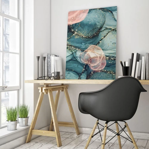 Quadro em vidro - Azul seda, rosa tule - 50x70 cm