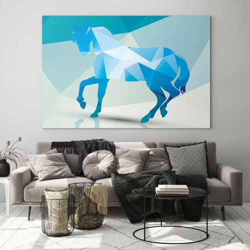 Quadro em vidro - Cavalo geométrico em turquesa - 70x50 cm