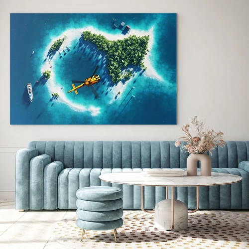 Quadro em vidro - Compre uma ilha para si - 70x50 cm