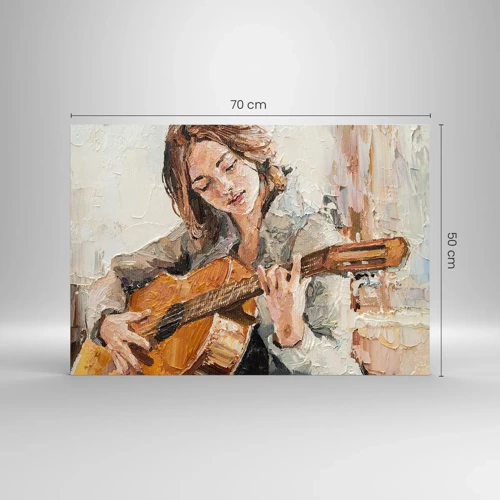 Quadro em vidro - Concerto de violão e coração de rapariga - 70x50 cm