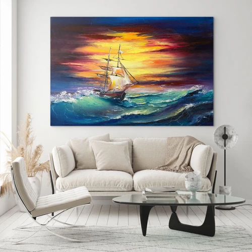 Quadro em vidro - Corajosamente contra as ondas - 70x50 cm