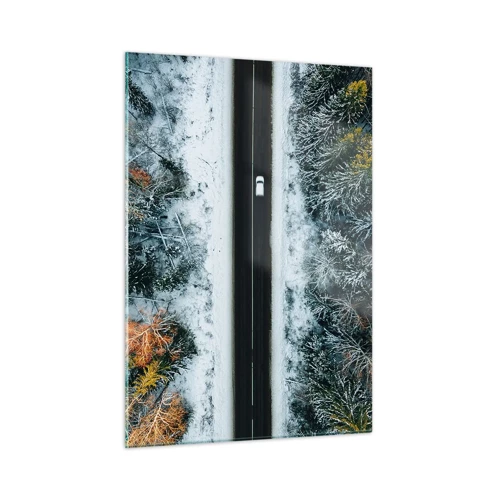 Quadro em vidro - Cortar a floresta no inverno - 50x70 cm