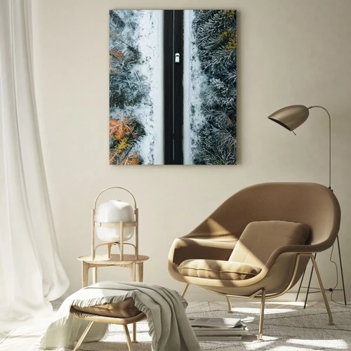 Quadro em vidro - Cortar a floresta no inverno - 50x70 cm