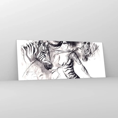 Quadro em vidro - Dançando com as zebras - 100x40 cm