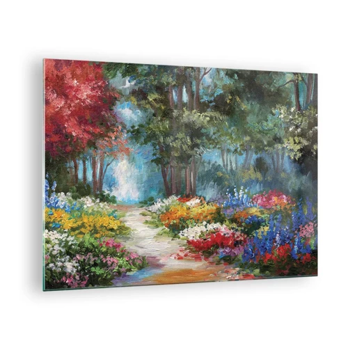 Quadro em vidro - Jardim florestal, floresta florida - 70x50 cm