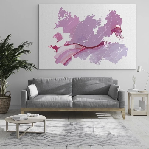 Quadro em vidro - Mapa do mundo rosa - 70x50 cm