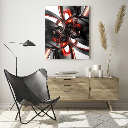 Quadro em vidro - Movimento em grafite e vermelho - 80x120 cm