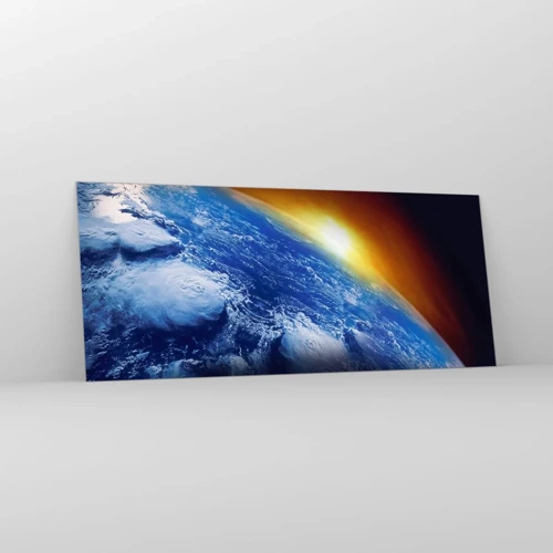 Quadro em vidro - Nascer do sol sobre o planeta azul - 120x50 cm