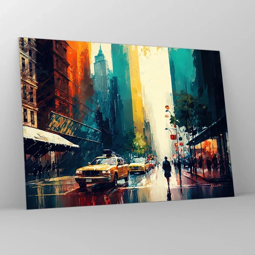 Quadro em vidro - Nova York – até a chuva é colorida aqui - 70x50 cm