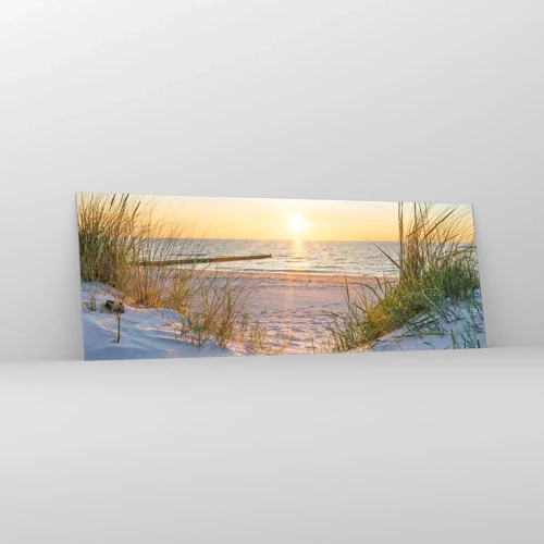 Quadro em vidro - O som do mar, o canto dos pássaros, a praia selvagem entre a relva... - 140x50 cm