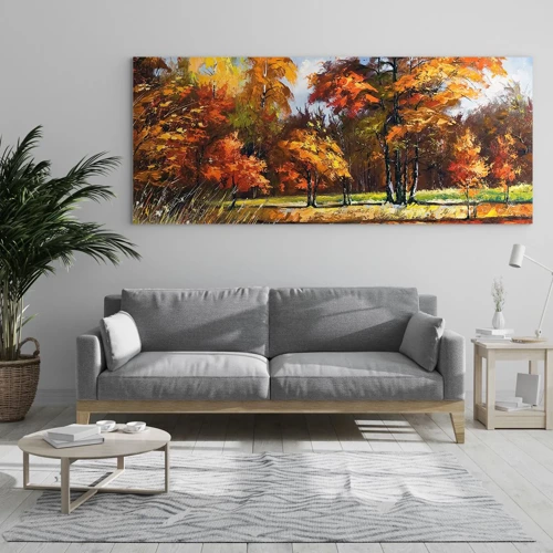 Quadro em vidro - Paisagem em ouro e bronze - 100x40 cm