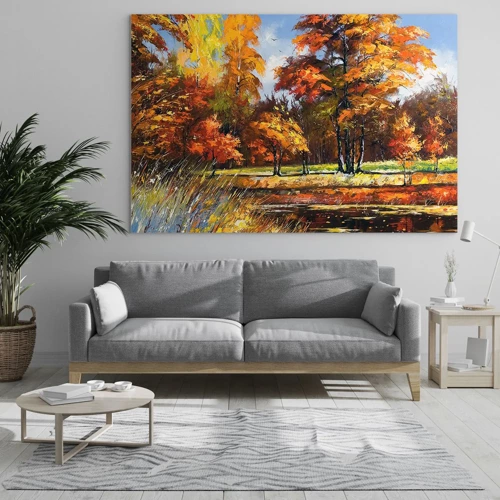 Quadro em vidro - Paisagem em ouro e bronze - 70x50 cm