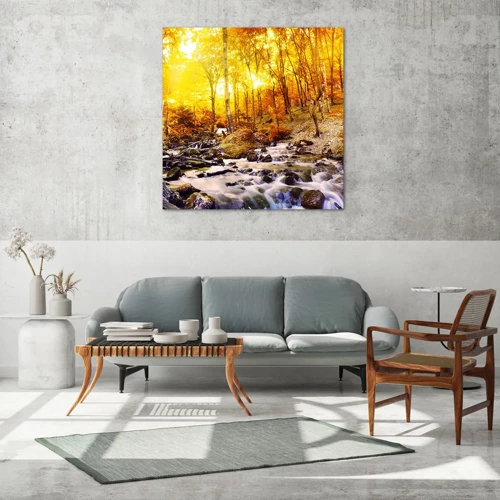 Quadro em vidro - Pedras emolduradas em ouro e platina - 50x50 cm