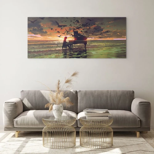 Quadro em vidro - Um concerto de piano e ondas - 100x40 cm