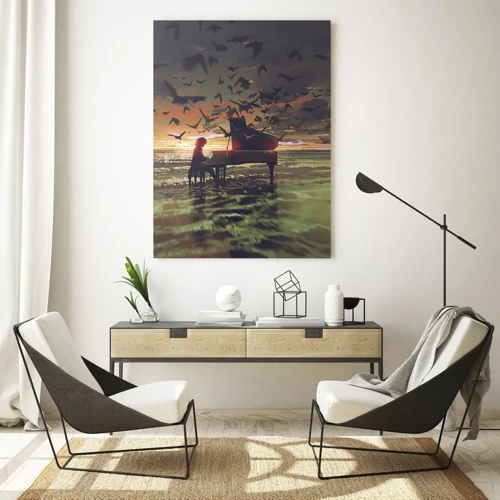 Quadro em vidro - Um concerto de piano e ondas - 50x70 cm