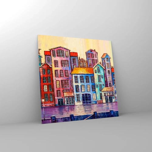 Quadro em vidro - Uma cidade como de um conto de fadas - 30x30 cm